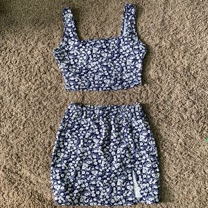 Blue Flower Skirt Set